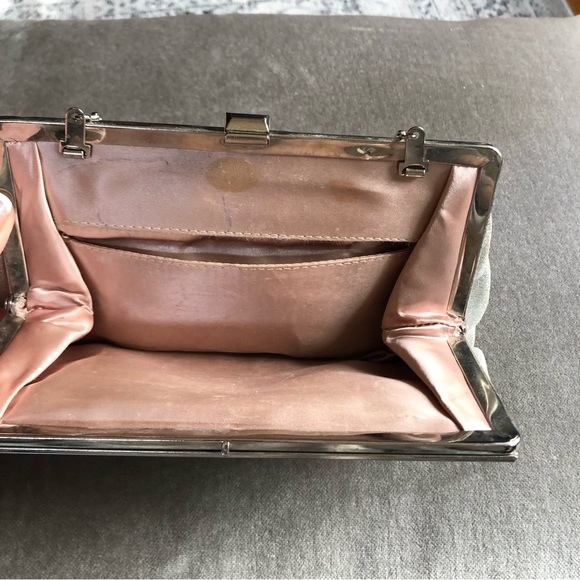 VTG 50’s 60’s Silver Lame clutch purse w/serpentine silver strap glitter frame - Picture 4 of 4